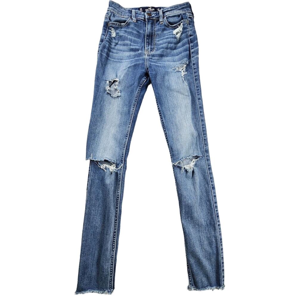 Hollister Skinny Jeans Distressed Ankle Fringe Slim Fit Teens Women Size 0S